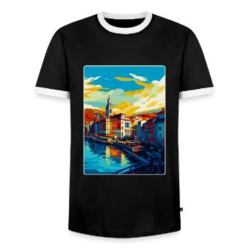 Bilbao Spain Vintage Travel Poster WPA Souvenir - Men's Ringer Shirt - black/white - Front - AI Model Female 172 light (172cm) & AI Model Male 178 light (178cm)