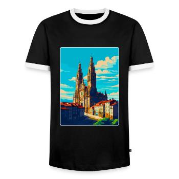 Santiago De Compostela Spanien Vintage Reiseposter - Männer Kontrast-T-Shirt - Schwarz/Weiß - Vorne - AI Model Female 172 light (172cm) & AI Model Male 178 light (178cm)