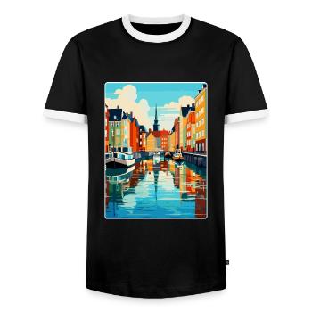 Copenhague, Danemark, Affiche de voyage vintage souvenir - T-shirt contrasté Homme - noir/blanc - Devant - AI Model Female 172 light (172cm) & AI Model Male 178 light (178cm)