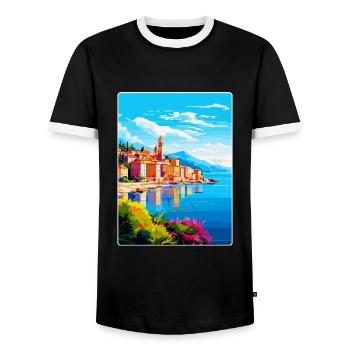 La Spezia Italy Vintage Travel Poster Souvenir WPA - Men's Ringer Shirt - black/white - Front - AI Model Female 172 light (172cm) & AI Model Male 178 light (178cm)