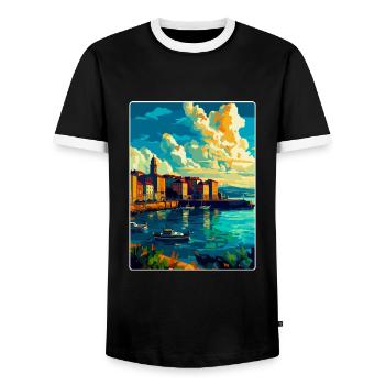 Une Corogne Espagne Affiche de voyage vintage Souvenir WPA - T-shirt contrasté Homme - noir/blanc - Devant - AI Model Female 172 light (172cm) & AI Model Male 178 light (178cm)