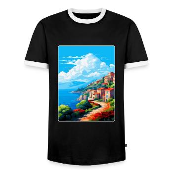 Elba Italien Vintage Reiseplakat Souvenir Souvenir - Männer Kontrast-T-Shirt - Schwarz/Weiß - Vorne - AI Model Female 172 light (172cm) & AI Model Male 178 light (178cm)