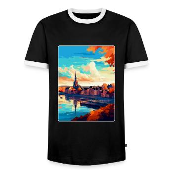 Nijmegen Netherlands Vintage Travel Poster WPA Art - Men's Ringer Shirt - black/white - Front - AI Model Female 172 light (172cm) & AI Model Male 178 light (178cm)