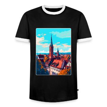 Freiburg Germany Vintage Travel Poster Souvenir - Men's Ringer Shirt - black/white - Front - AI Model Female 172 light (172cm) & AI Model Male 178 light (178cm)
