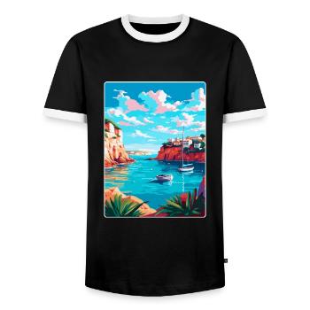 Menorca Spain Vintage Travel Poster WPA Souvenir - Men's Ringer Shirt - black/white - Front - AI Model Female 172 light (172cm) & AI Model Male 178 light (178cm)