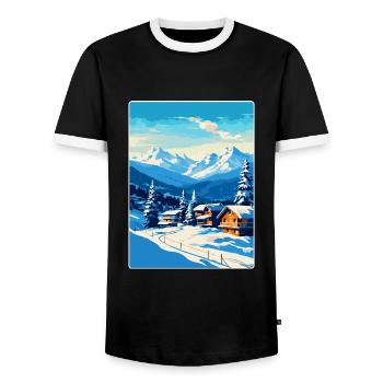 Kitzbuhel Austria Vintage Travel Poster Souvenir - Men's Ringer Shirt - black/white - Front - AI Model Female 172 light (172cm) & AI Model Male 178 light (178cm)