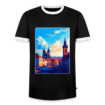 Prague Czech Republic Vintage Travel Poster WPA - Men's Ringer Shirt - black/white - Front - AI Model Female 172 light (172cm) & AI Model Male 178 light (178cm)