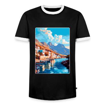 Kalymnos Griechenland Vintage Reise Poster Souvenir WPA - Männer Kontrast-T-Shirt - Schwarz/Weiß - Vorne - AI Model Female 172 light (172cm) & AI Model Male 178 light (178cm)