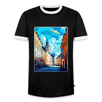 Lublin Pologne Affiche de voyage vintage WPA Souvenir - T-shirt contrasté Homme - noir/blanc - Devant - AI Model Female 172 light (172cm) & AI Model Male 178 light (178cm)