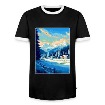 Kitzbuhel Austria Vintage Travel Poster Souvenir - Men's Ringer Shirt - black/white - Front - AI Model Female 172 light (172cm) & AI Model Male 178 light (178cm)