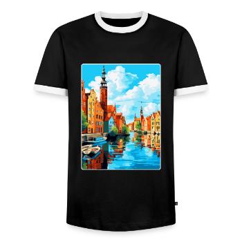 Danzig Polen Vintage Reiseposter WPA Souvenir - Männer Kontrast-T-Shirt - Schwarz/Weiß - Vorne - AI Model Female 172 light (172cm) & AI Model Male 178 light (178cm)