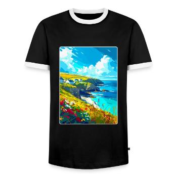 Cornwall England Uk Vintage Travel Poster Souvenir - Men's Ringer Shirt - black/white - Front - AI Model Female 172 light (172cm) & AI Model Male 178 light (178cm)