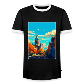 Liverpool England Uk Travel Poster Souvenir WPA - Men's Ringer Shirt - black/white - Front - AI Model Female 172 light (172cm) & AI Model Male 178 light (178cm)