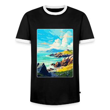 Anglesey Pays de Galles Royaume-Uni Affiche de voyage vintage souvenir - T-shirt contrasté Homme - noir/blanc - Devant - AI Model Female 172 light (172cm) & AI Model Male 178 light (178cm)