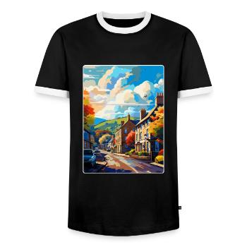 Skipton England Uk Vintage Reiseposter Souvenir - Männer Kontrast-T-Shirt - Schwarz/Weiß - Vorne - AI Model Female 172 light (172cm) & AI Model Male 178 light (178cm)