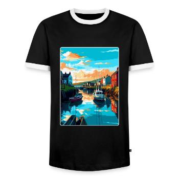 Kingsbridge England Uk Reiseposter Souvenir WPA - Männer Kontrast-T-Shirt - Schwarz/Weiß - Vorne - AI Model Female 172 light (172cm) & AI Model Male 178 light (178cm)