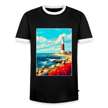 Portland Bill England Uk Reiseplakat Souvenir - Männer Kontrast-T-Shirt - Schwarz/Weiß - Vorne - AI Model Female 172 light (172cm) & AI Model Male 178 light (178cm)
