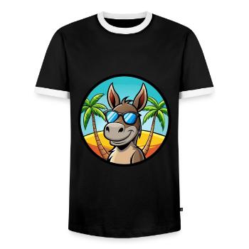 Donkey Funny Cartoon Summer Beach Sunglasses Cool - Men's Ringer Shirt - black/white - Front - AI Model Female 172 light (172cm) & AI Model Male 178 light (178cm)