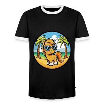 Pony Lustige Cartoon Sommer Strand Sonnenbrille Aufkleber - Männer Kontrast-T-Shirt - Schwarz/Weiß - Vorne - AI Model Female 172 light (172cm) & AI Model Male 178 light (178cm)