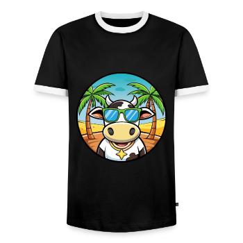 Cow Drôle Dessin Animé Plage D’été Lunettes De Soleil Autocollant - T-shirt contrasté Homme - noir/blanc - Devant - AI Model Female 172 light (172cm) & AI Model Male 178 light (178cm)