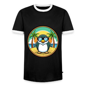 Penguin Funny Cartoon Summer Beach Sunglasses Cool - Men's Ringer Shirt - black/white - Front - AI Model Female 172 light (172cm) & AI Model Male 178 light (178cm)