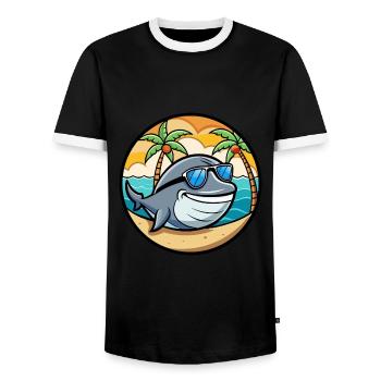 Baleine Drôle Dessin Animé Plage D’été Lunettes De Soleil Cool - T-shirt contrasté Homme - noir/blanc - Devant - AI Model Female 172 light (172cm) & AI Model Male 178 light (178cm)