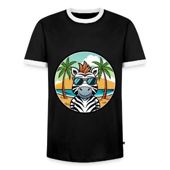 Zebra Funny Cartoon Summer Beach Sunglasses Cool - Men's Ringer Shirt - black/white - Front - AI Model Female 172 light (172cm) & AI Model Male 178 light (178cm)