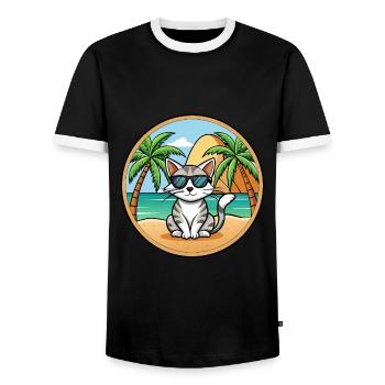 Aegean Cat Breed Cartoon Sunglasses Beach - Men's Ringer Shirt - black/white - Front - AI Model Female 172 light (172cm) & AI Model Male 178 light (178cm)