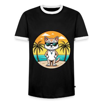 Burmilla Cat Breed Cartoon Lunettes de soleil Beach - T-shirt contrasté Homme - noir/blanc - Devant - AI Model Female 172 light (172cm) & AI Model Male 178 light (178cm)