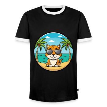 Chypre Chat Race Dessin Animé Lunettes De Soleil Plage - T-shirt contrasté Homme - noir/blanc - Devant - AI Model Female 172 light (172cm) & AI Model Male 178 light (178cm)
