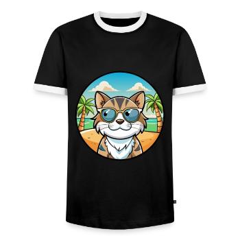 Dilute Calico Cat Breed Cartoon Sunglasses Beach - Men's Ringer Shirt - black/white - Front - AI Model Female 172 light (172cm) & AI Model Male 178 light (178cm)