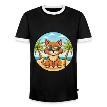 Lunettes de soleil havane brun race chat dessin animé plage - T-shirt contrasté Homme - noir/blanc - Devant - AI Model Female 172 light (172cm) & AI Model Male 178 light (178cm)