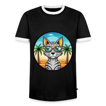 Arabian Egyptian Mau Cat Breed Cartoon Sunglasses - Men's Ringer Shirt - black/white - Front - AI Model Female 172 light (172cm) & AI Model Male 178 light (178cm)