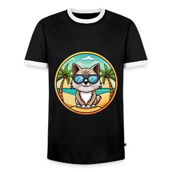 Birma Heilige Katzenrasse Cartoon Sonnenbrille Strand - Männer Kontrast-T-Shirt - Schwarz/Weiß - Vorne - AI Model Female 172 light (172cm) & AI Model Male 178 light (178cm)
