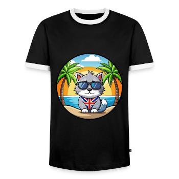 British Silver Cat Breed Cartoon Sunglasses Beach - Men's Ringer Shirt - black/white - Front - AI Model Female 172 light (172cm) & AI Model Male 178 light (178cm)