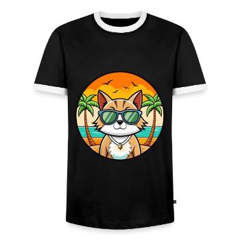 Europäische Kurzhaarkatze Rasse Cartoon Sonnenbrille - Männer Kontrast-T-Shirt - Schwarz/Weiß - Vorne - AI Model Female 172 light (172cm) & AI Model Male 178 light (178cm)