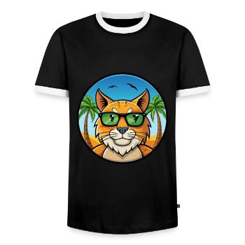Eurasian Lynx Cat Breed Cartoon Lunettes de soleil Beach - T-shirt contrasté Homme - noir/blanc - Devant - AI Model Female 172 light (172cm) & AI Model Male 178 light (178cm)