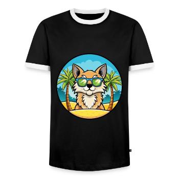 Lunettes de soleil de dessin animé de race de chat à poil long allemand plage - T-shirt contrasté Homme - noir/blanc - Devant - AI Model Female 172 light (172cm) & AI Model Male 178 light (178cm)