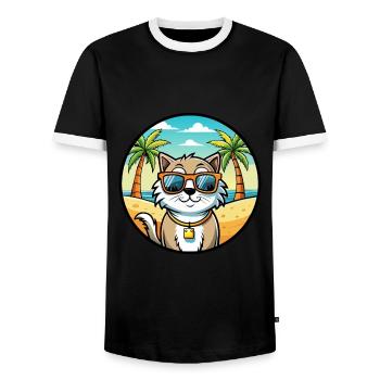 Ragamuffin Lunettes de soleil de dessin animé de race de chat plage - T-shirt contrasté Homme - noir/blanc - Devant - AI Model Female 172 light (172cm) & AI Model Male 178 light (178cm)