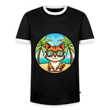 Somali Shorthair Cat Breed Cartoon Sunglass Beach - T-shirt contrasté Homme - noir/blanc - Devant - AI Model Female 172 light (172cm) & AI Model Male 178 light (178cm)