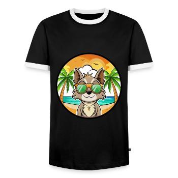 Siamese Cat Breed Cartoon Sunglasses Beach - Men's Ringer Shirt - black/white - Front - AI Model Female 172 light (172cm) & AI Model Male 178 light (178cm)