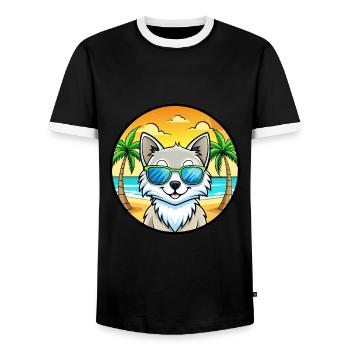 Turkish Angora Cat Breed Cartoon Sunglasses Beach - Men's Ringer Shirt - black/white - Front - AI Model Female 172 light (172cm) & AI Model Male 178 light (178cm)