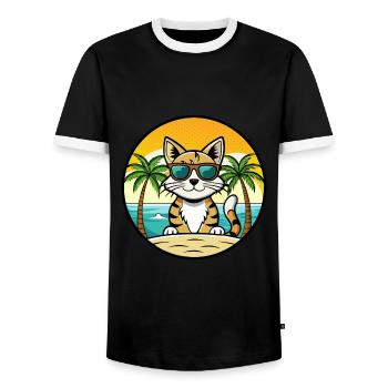 Aegean Cat Breed Cartoon Sunglasses Beach - Men's Ringer Shirt - black/white - Front - AI Model Female 172 light (172cm) & AI Model Male 178 light (178cm)