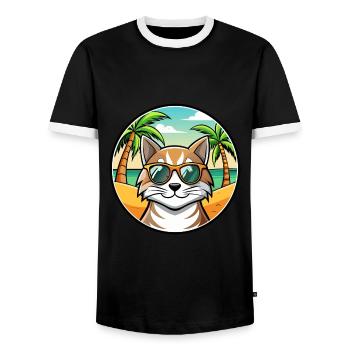Sibirische Katzenrasse Cartoon Sonnenbrille Strand - Männer Kontrast-T-Shirt - Schwarz/Weiß - Vorne - AI Model Female 172 light (172cm) & AI Model Male 178 light (178cm)