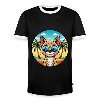 Abessinische Katzenrasse Cartoon Sonnenbrille Strand - Männer Kontrast-T-Shirt - Schwarz/Weiß - Vorne - AI Model Female 172 light (172cm) & AI Model Male 178 light (178cm)