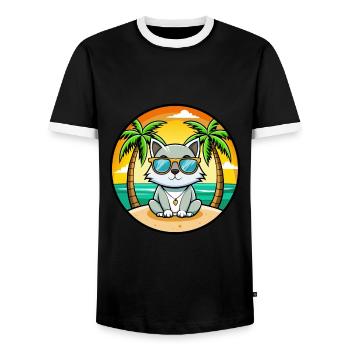 Asiatische Katzenrasse Cartoon Sonnenbrille Strand - Männer Kontrast-T-Shirt - Schwarz/Weiß - Vorne - AI Model Female 172 light (172cm) & AI Model Male 178 light (178cm)