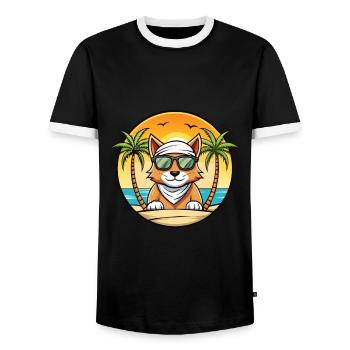 Arabian Mau Cat Breed Cartoon Sunglasses Beach - Men's Ringer Shirt - black/white - Front - AI Model Female 172 light (172cm) & AI Model Male 178 light (178cm)