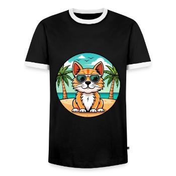 Lunettes de soleil de dessin animé de race de chat à poil long allemand plage - T-shirt contrasté Homme - noir/blanc - Devant - AI Model Female 172 light (172cm) & AI Model Male 178 light (178cm)