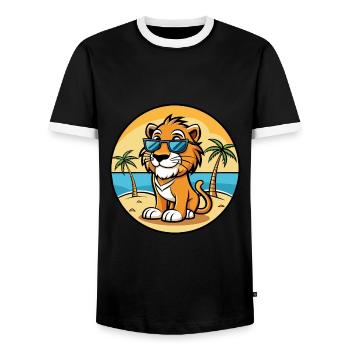 Liger Hybrid Löwe Tiger Katzenrasse Cartoon Strand - Männer Kontrast-T-Shirt - Schwarz/Weiß - Vorne - AI Model Female 172 light (172cm) & AI Model Male 178 light (178cm)