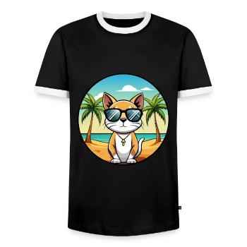 Siamese Shorthair Cat Breed Cartoon Sunglass Beach - Men's Ringer Shirt - black/white - Front - AI Model Female 172 light (172cm) & AI Model Male 178 light (178cm)